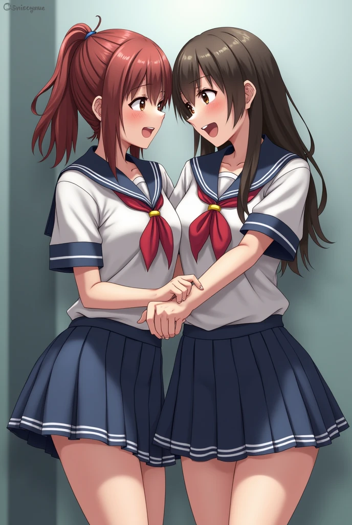 mini skirt,(NSFW),(2girls), 2 school girls, female genitalis job each other