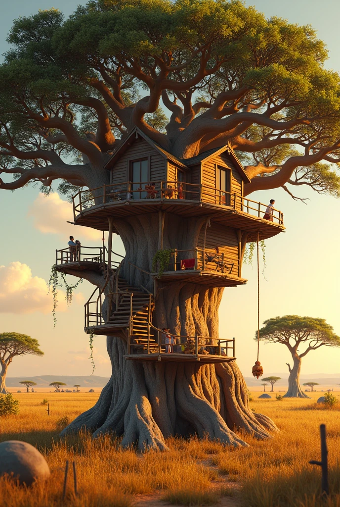 Tree house with 4 rooms on baobab tree at africa