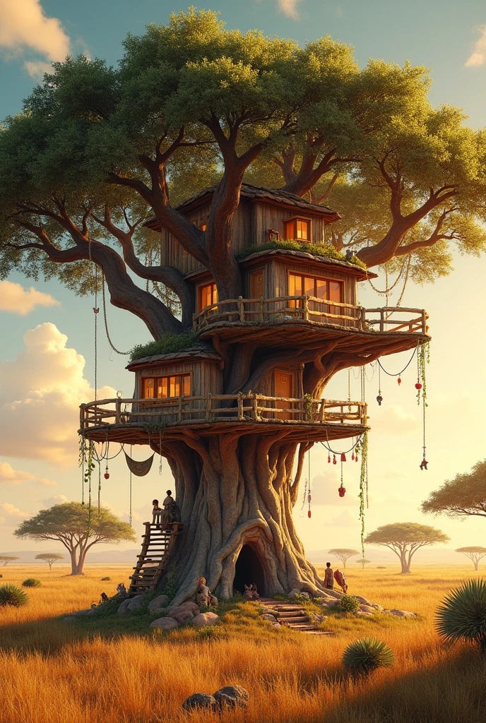 Tree house with 4 rooms on baobab tree at africa