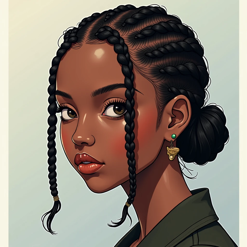 androgynous, africana, braids, digital illustration style, digital illustration portrait, trends in art, no art style by bowater, detailed portrait of anime girl, Anime digital illustration, Pintado no estilo de artgerm, Portrait of Martin Then, Detailed pictorial portrait, digital illustration -, artgerm. high détail