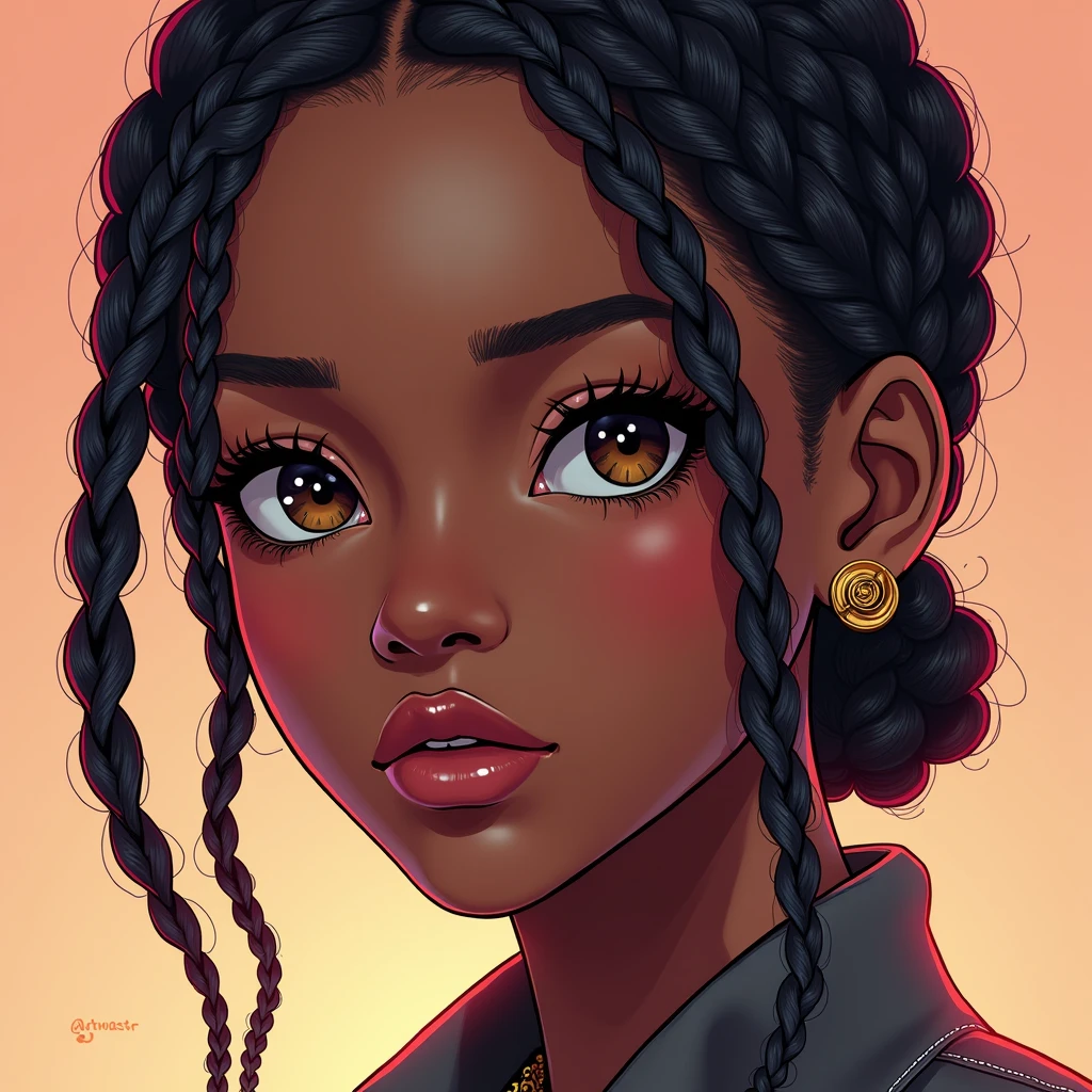 androgynous, africana, braids, digital illustration style, digital illustration portrait, trends in art, no art style by bowater, detailed portrait of anime girl, Anime digital illustration, Pintado no estilo de artgerm, Portrait of Martin Then, Detailed pictorial portrait, digital illustration -, artgerm. high détail