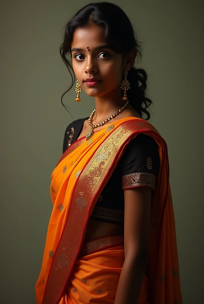 Tamil  girl in saree  strite look long photo 