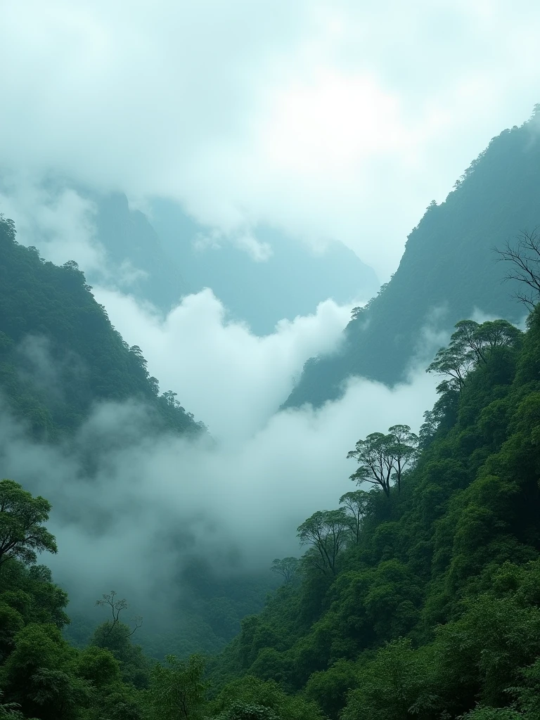 Experience the serene ambiance of a lush, foggy mountain landscape in the heart of the monsoon season, brought to life with breathtaking Ultra HD clarity.