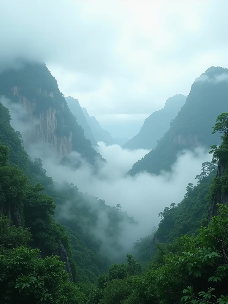 Experience the serene ambiance of a lush, foggy mountain landscape in the heart of the monsoon season, brought to life with breathtaking Ultra HD clarity.