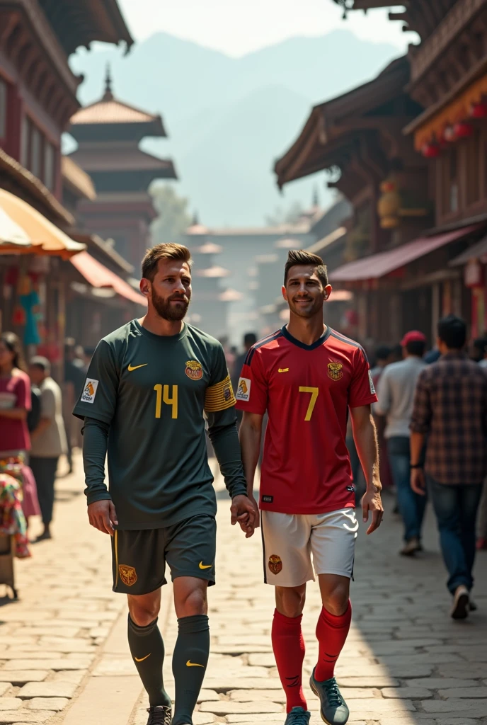 Leo messi and cristiano Ronaldo in basantapur Kathmandu nepal walking together