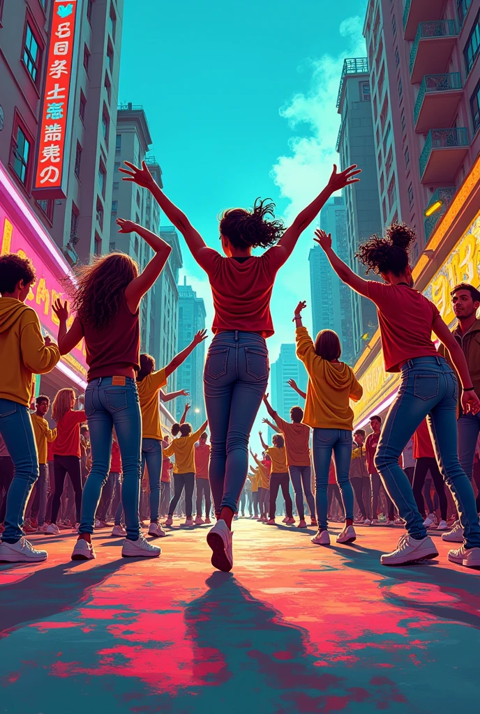 Create a landscape drawing outline of street dance festival