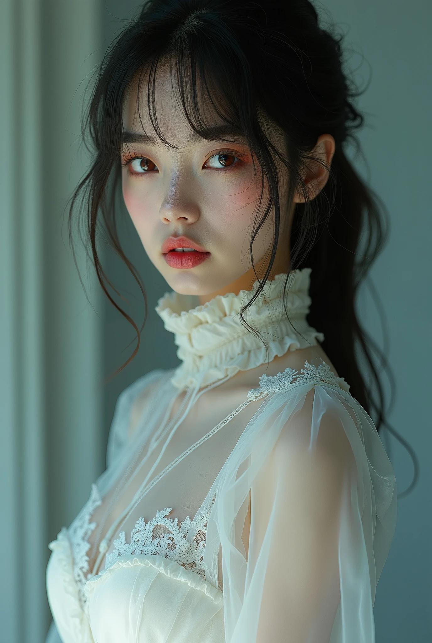 (()), (8K, Raw photography, Top image quality, masterpiece:1.2), (realisitic, Photorealsitic:1.37), The ultra-detailliert, full body Esbian, 1girl in, 独奏, Beautiful detail sky, ((Detail Stage)), Daytime, huge-breasted, Beautiful detail eyes, Beautiful Detail Lip, profetional lighting, photon maping, Radio City, physically-based renderingt, extremely detailed eye and face, Beautiful detail eyes, Facial light, 电影灯光, ((Maids:1.4)), 20yr old