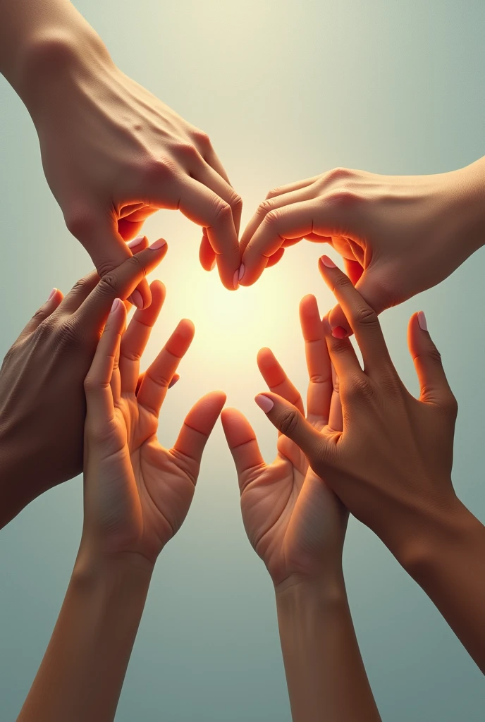 5 hands creating a heart