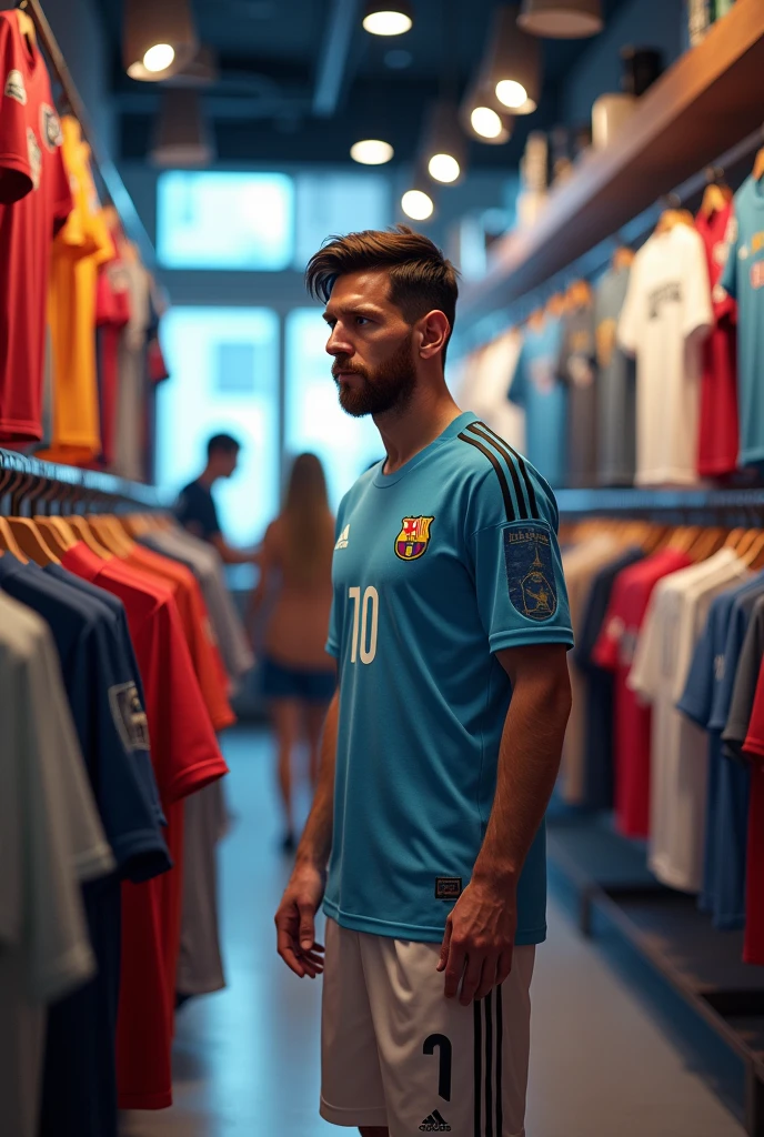 Messi in the t-shirt shop