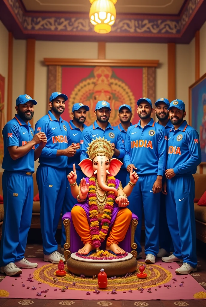 Proper home based ganpati Decoration on Indian cricket team celebrating the world cup 