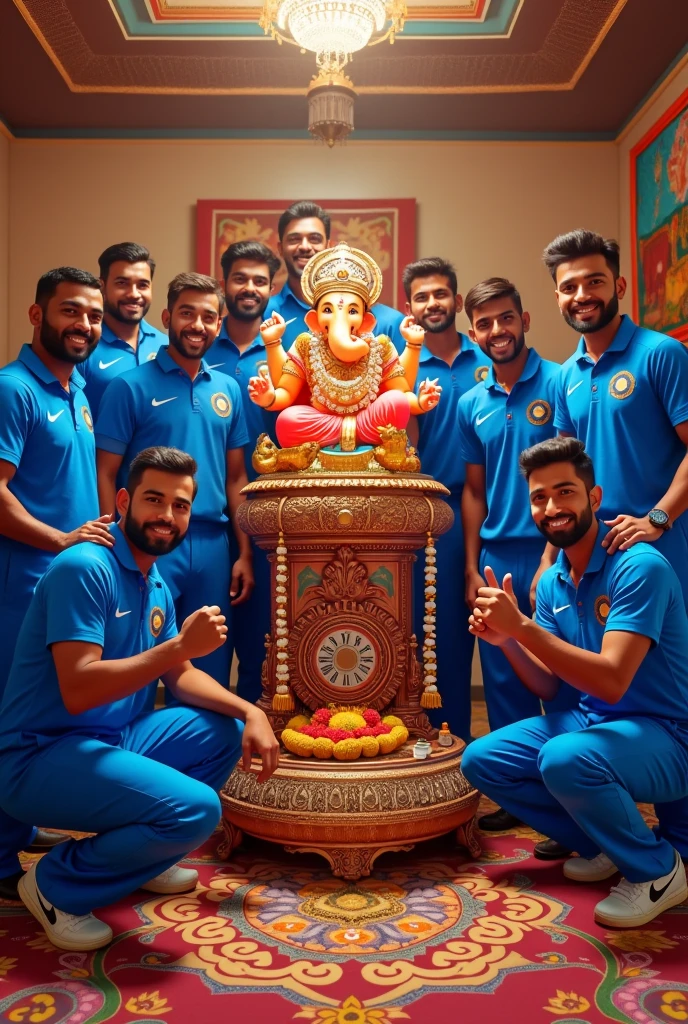 Proper home based ganpati Decoration on Indian cricket team celebrating the world cup 