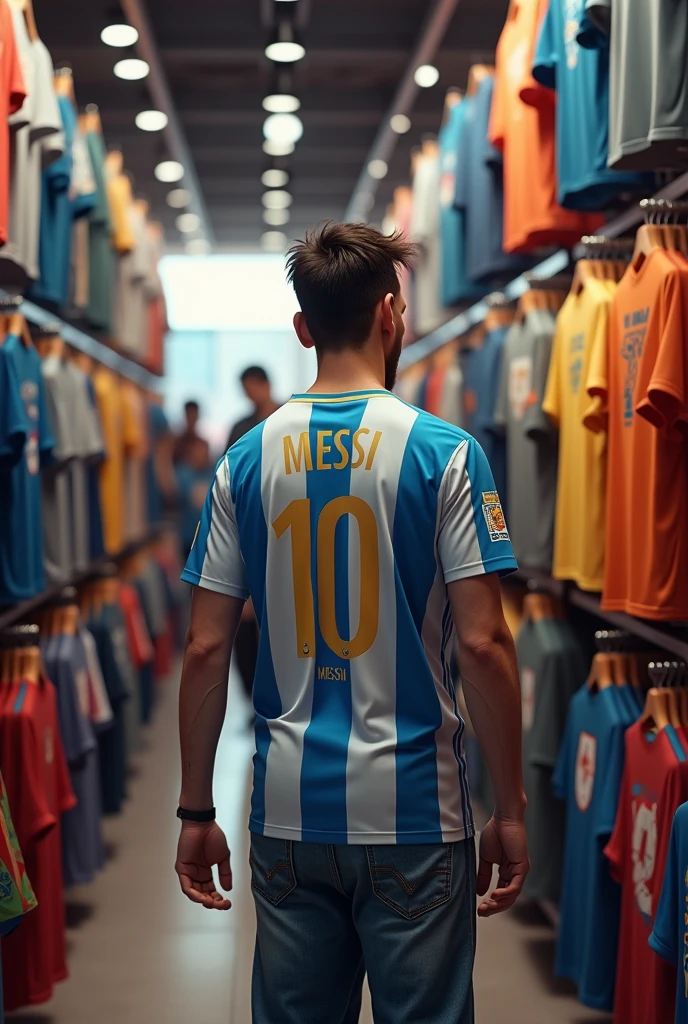 Messi in the t-shirt shop