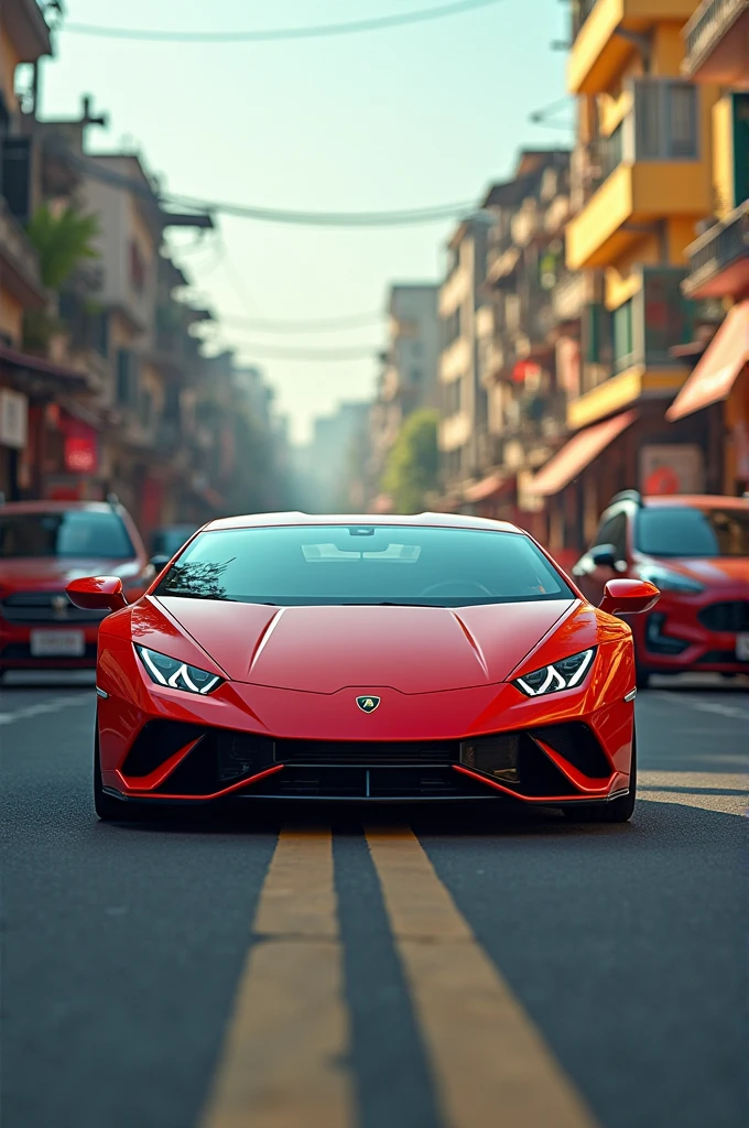 Lamborghini standing on a big speed breaker in india