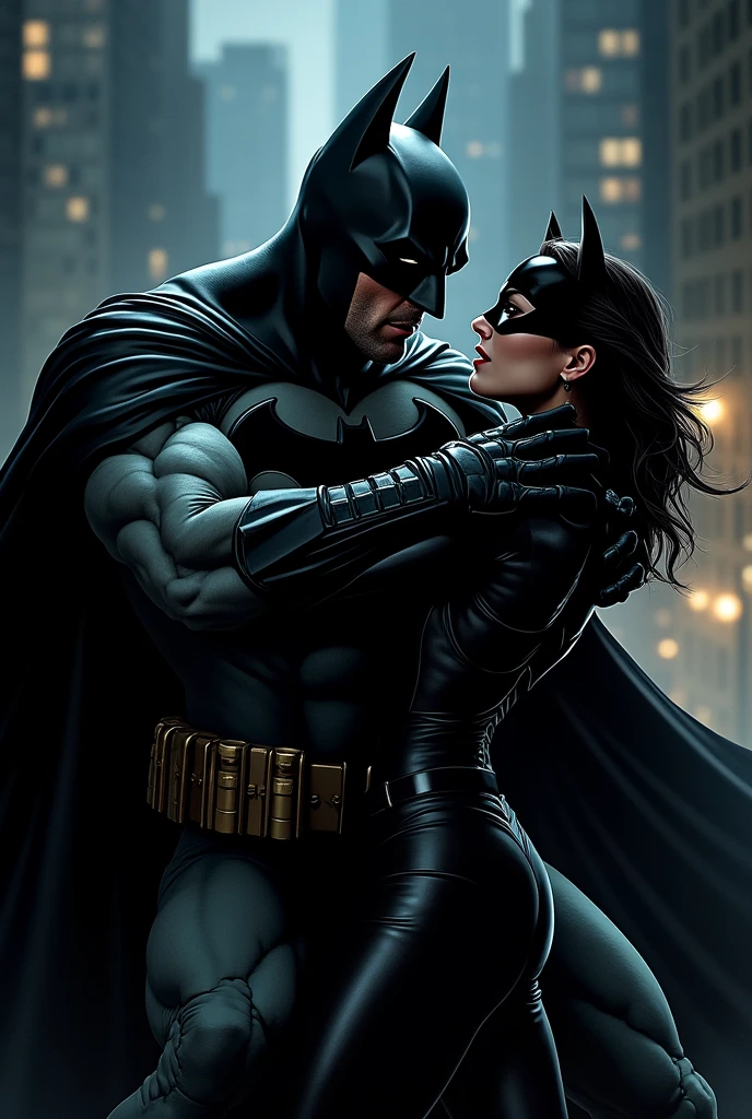 Batman strangles Catwoman.