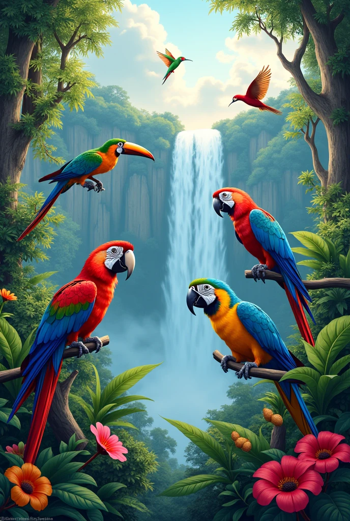 Create a drawing about the bird park in Foz do Iguaçu