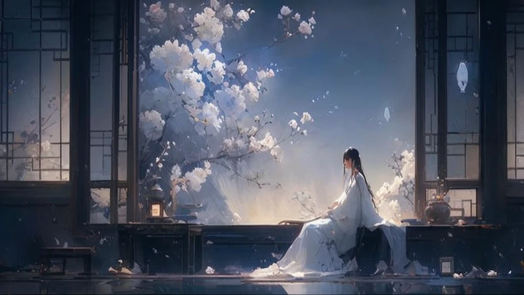 arafed woman sitting on a bench in a room with a window, by Yang J, by Chen Lin, by Li Song, by Zeng Jing, by Leng Mei, by Li Fangying, by Zhao Yuan, guweiz on pixiv artstation, by Zhao Yong, Guweiz on Artstation Pixiv