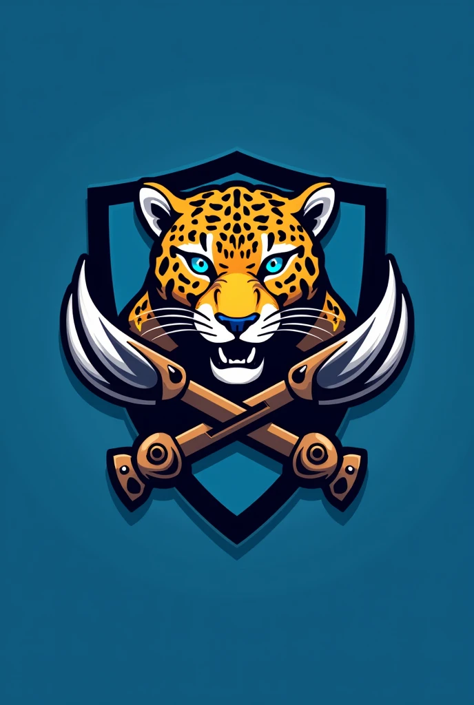 Interclass logo of the jaguar with a blue background and the name CROSSED CLAWS in Portuguese 
