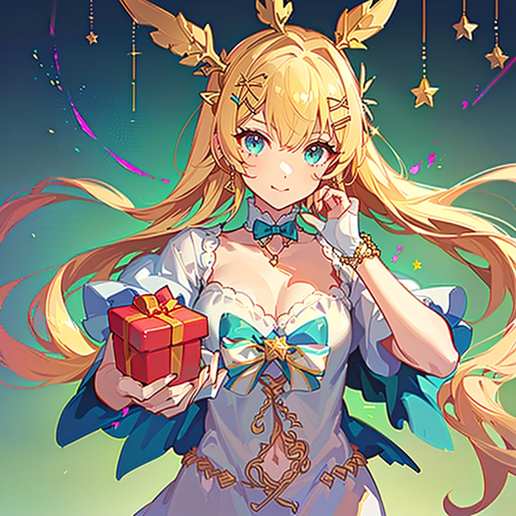 christmas,enviroment,A cute girl,wearing christmas clothes,Take the gift,Anatomical correct,(high high quality),(A high resolution),The content is very detailed