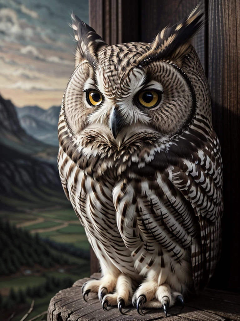 owl,Personification,医者の格好のowl,Foreigners,French,Cat,old,Sepia,era,young,whole body,Life-size,Classic,Fantasy painting,Landscape,Landscape,Landscape