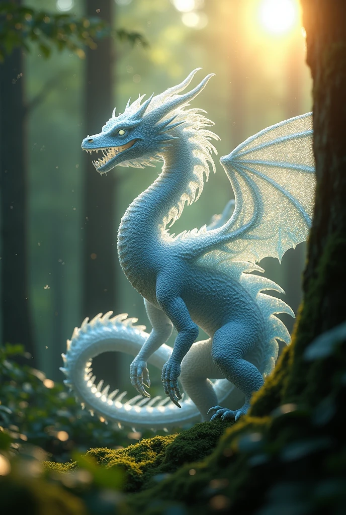 A dragon made of rain、Transparent Dragon、delicate、Sunlight filtering through the trees、Precision