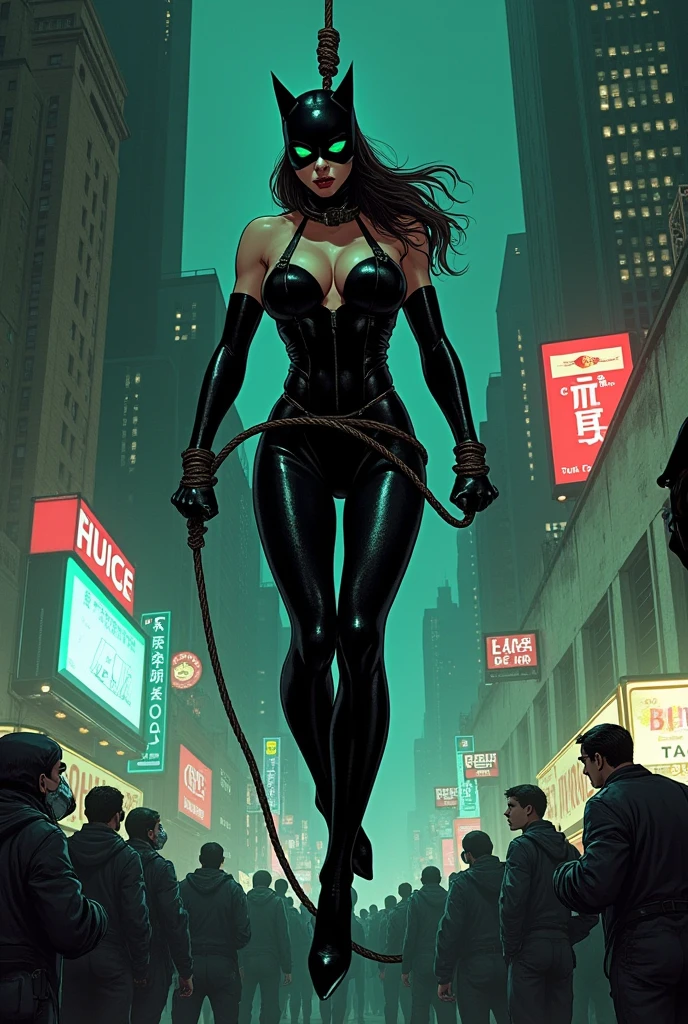 Catwoman is hanged in public.