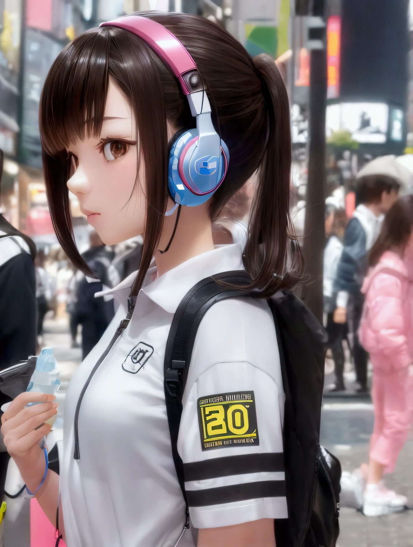 Girl with sporty dress amd headset on Shibuya Street
