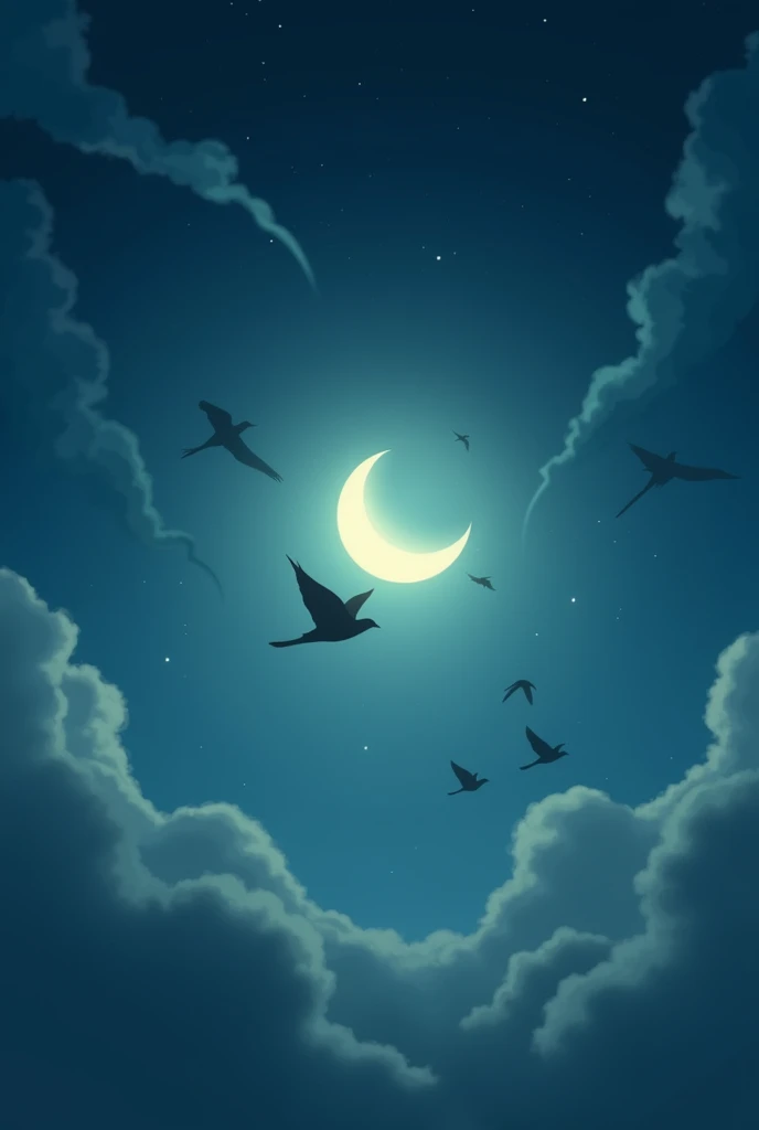 Sky night with moon and birds 1920 / 1080