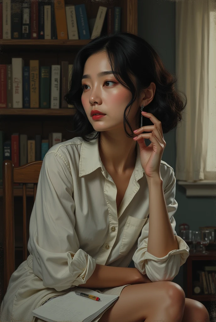 A 4 Korean woman, she's a vivacious radio host and author. Well-read and worldly, she can effortlessly engage in conversations on any topic. She dedicated her younger years to supporting her husband's career but had to give up writing to focus on raising their child during the turbulent teenage years. Realizing the disconnect in her marriage, she finds herself trapped in a loveless union, devoid of passion, betrayal, or even conflict.