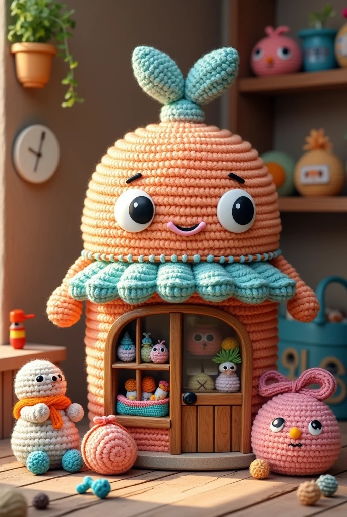 Create an image/logo of a store that sells crochet art, as amigurumi, bagged, etc