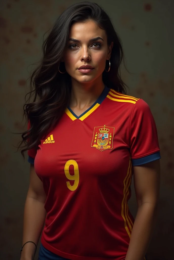 Homemade image of , sensual lips, Spanish national football team shirt from behind with thong showing ass