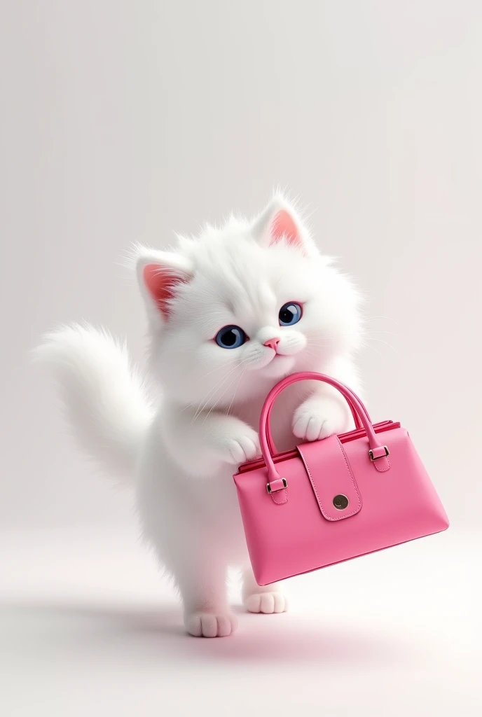 White cat with pink bag in a no colors stardt