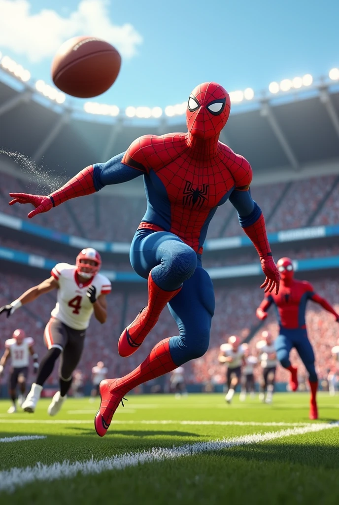 Spider man playing football