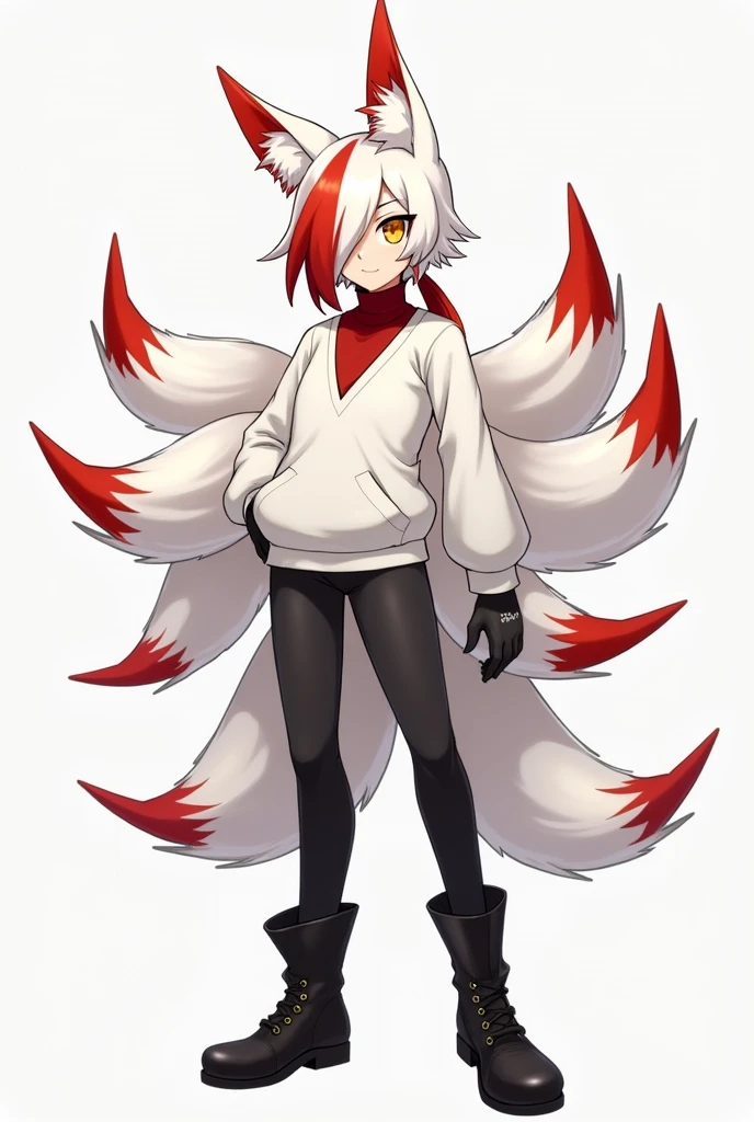Hairy black all over,a wolf's tail,blond eyelack hair,Powder meat pad,hairy pubic,There are two red gradient corners on the top of the head,Background of a corner of the city