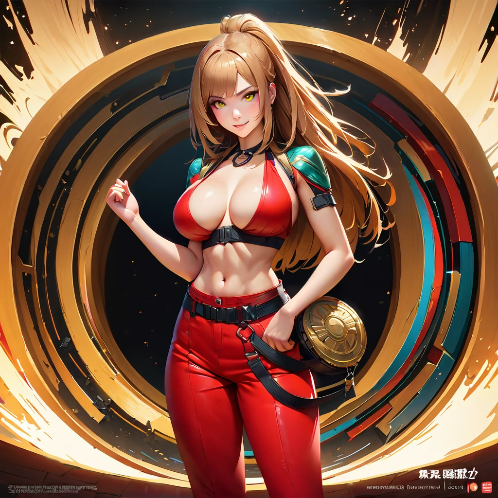 8k,Light Brown Hair long Hair,Super beautiful and Cute Japanese 1 girl, big and full breasts,big smile,Super beautiful(Like the real thing)black and red sportina outfit,black and red sporty pants, sexly,deviantart artstation cgscosiety, 3Dレンダリングcharacter art8 K, Alena Aenami and Artgerm, Wojtek Füss, trending on Artstation 8k, trending on artstation hd, Adventure hyper realistic rendering, Perfect body with realistic shading, photorealistic perfect body, Ultra - High resolution,Super high resolution,surreal,fantasy art,character art,high quality,sexly,Brown-haired shorthair,strongly cracked abdominal muscles,muscular slim body,muscular slender lower body, holding a Championship Belt, Standing in a Wresaling Ring , the background is a Wresaling Ring scene of the Wresaling Arena.