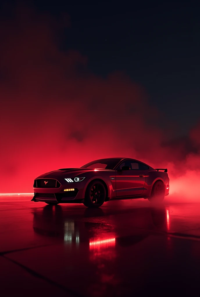 Mustang GT with red light in open night sky