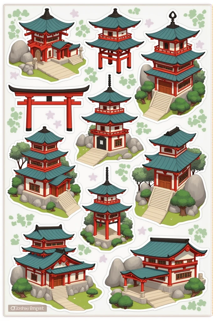 Japanese structures sticker for the background decorations genshin style 
