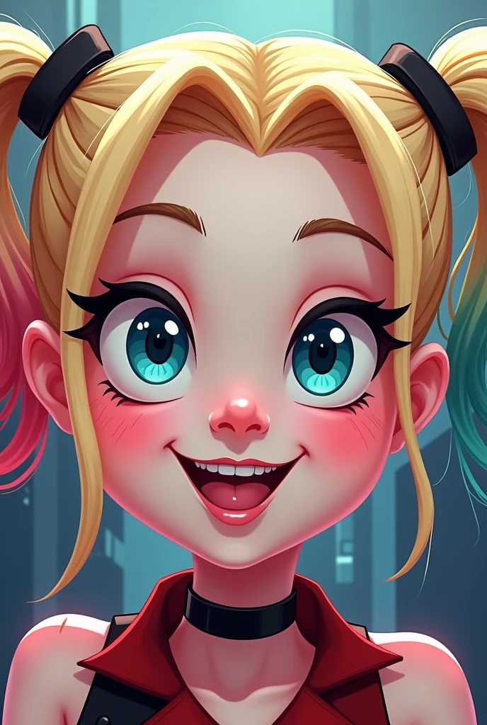 young Harley Quinn's face, cartoon