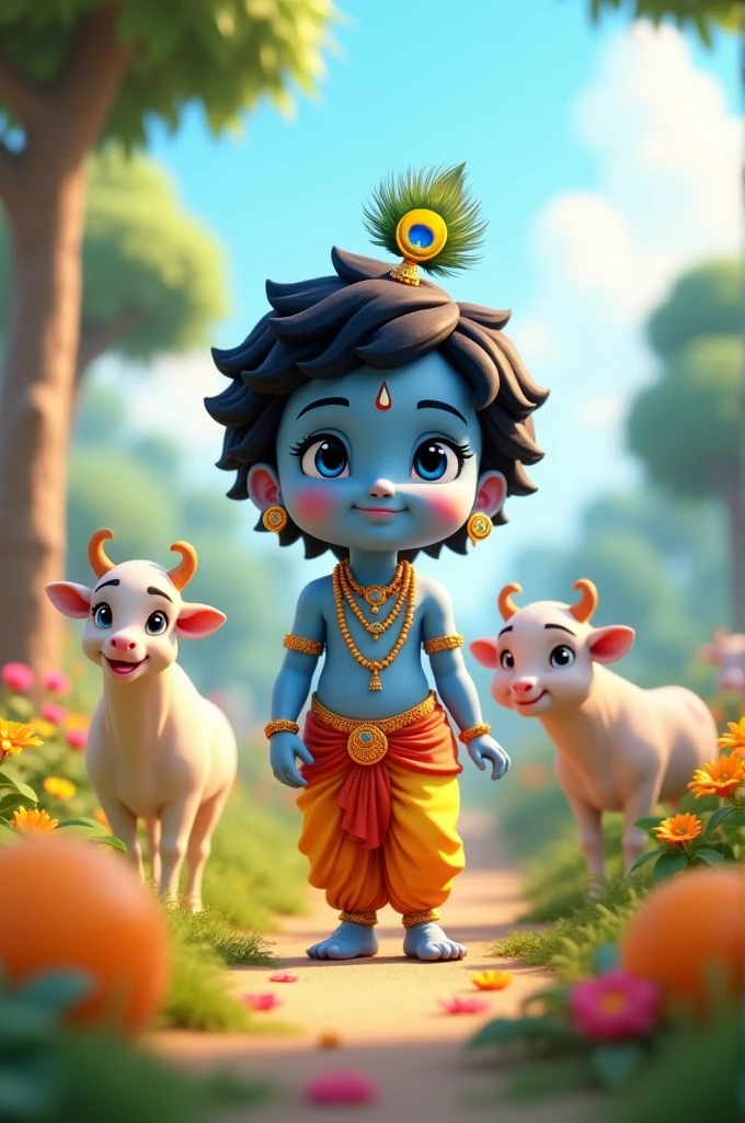 Make A Image of lord Krishna for His Birthday In  3D Cute Animation 