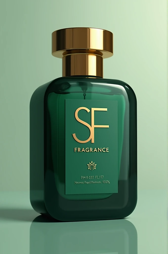 Here is the label focused exclusively on design, without packaging. It maintains the combination of gold and emerald green with a minimalist and elegant touch., perfect to represent your brand "SF Fragrance". If you need anything else, I'm here to help!