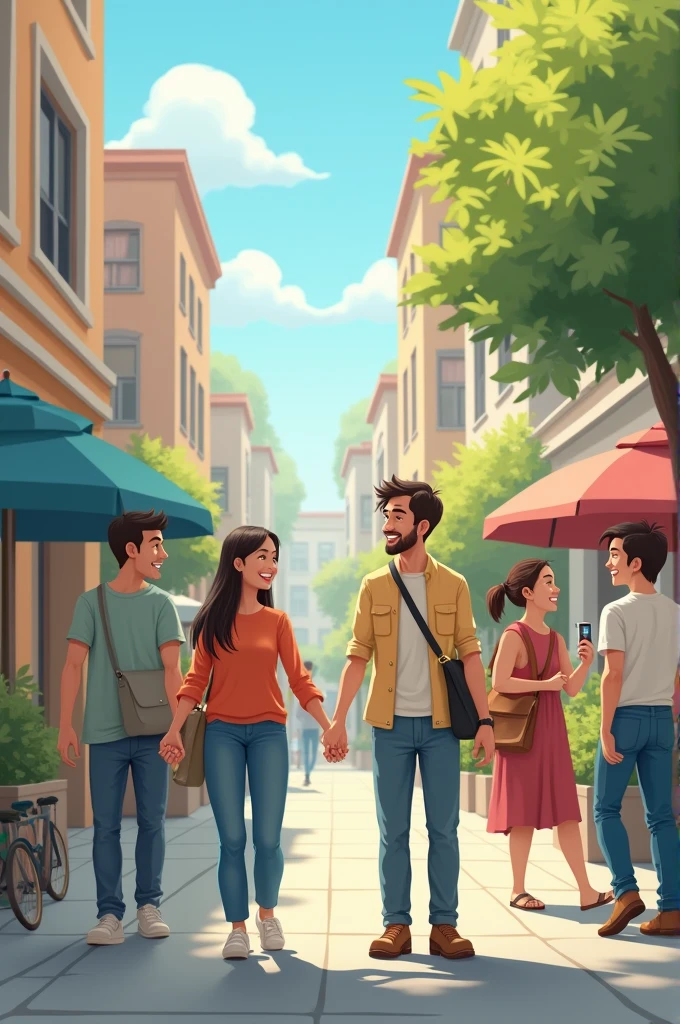 A quiet city, with people smiling and helping each other