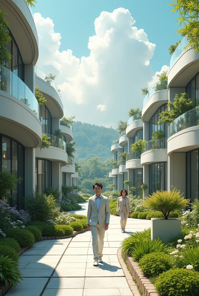 A world where technology is very advanced with robots and everything, there should still be enough nature , The houses all look the same and the people very happy