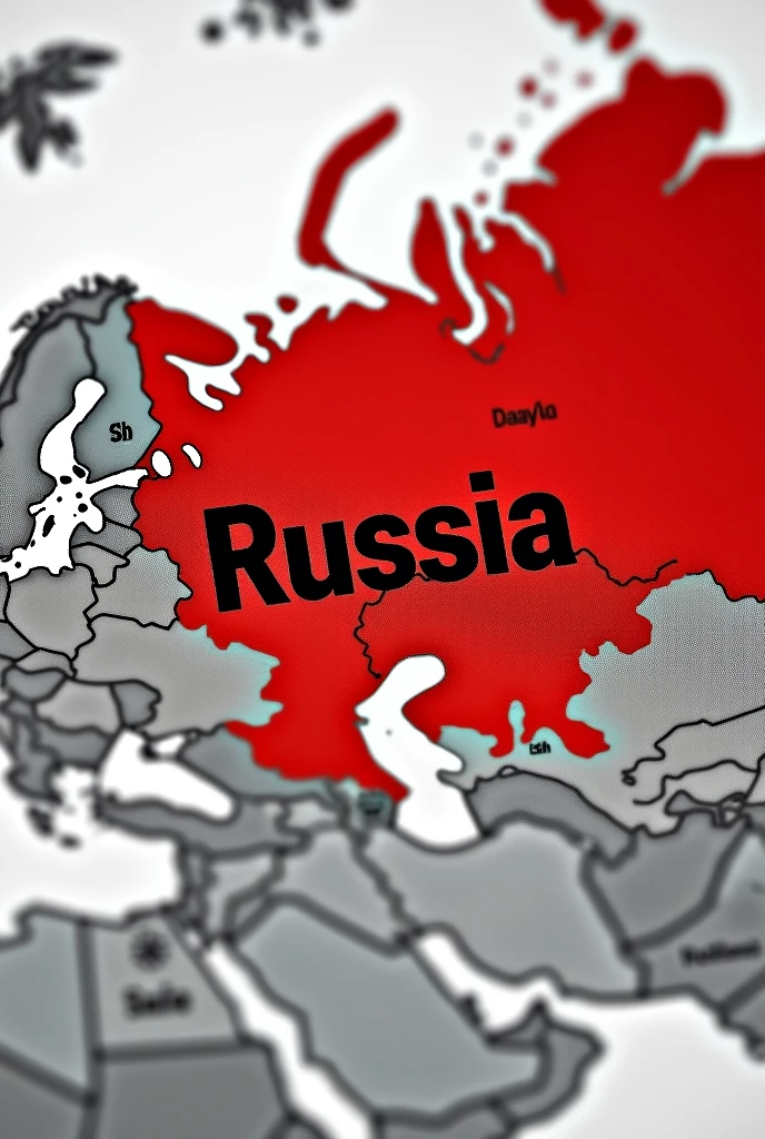 On a world map, Russia  will be marked by  red colour and red colour inside will be written Russia by black colour