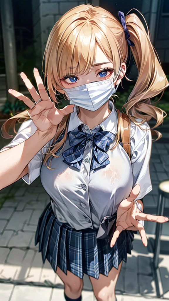 lovelive!,anime nose,wear mask, smalll breast,perfect anatomy,michishio,angry, medical room,topless,skirt, naked breast,sit on chair, hands behind body, from front,(((masterpiece))), (((Portraiture))), Kujou Sara, Diffuse Light, Dynamic Shadows, Sharp focus, Genuineistic, detailed, High resolution, Absurd, White Background, very good, photoGenuineistic, Genuine, mascara, blush, Sleeveless, like々New Look, vein,naked breast,{{{small breast}}},{{{small nipples}}}