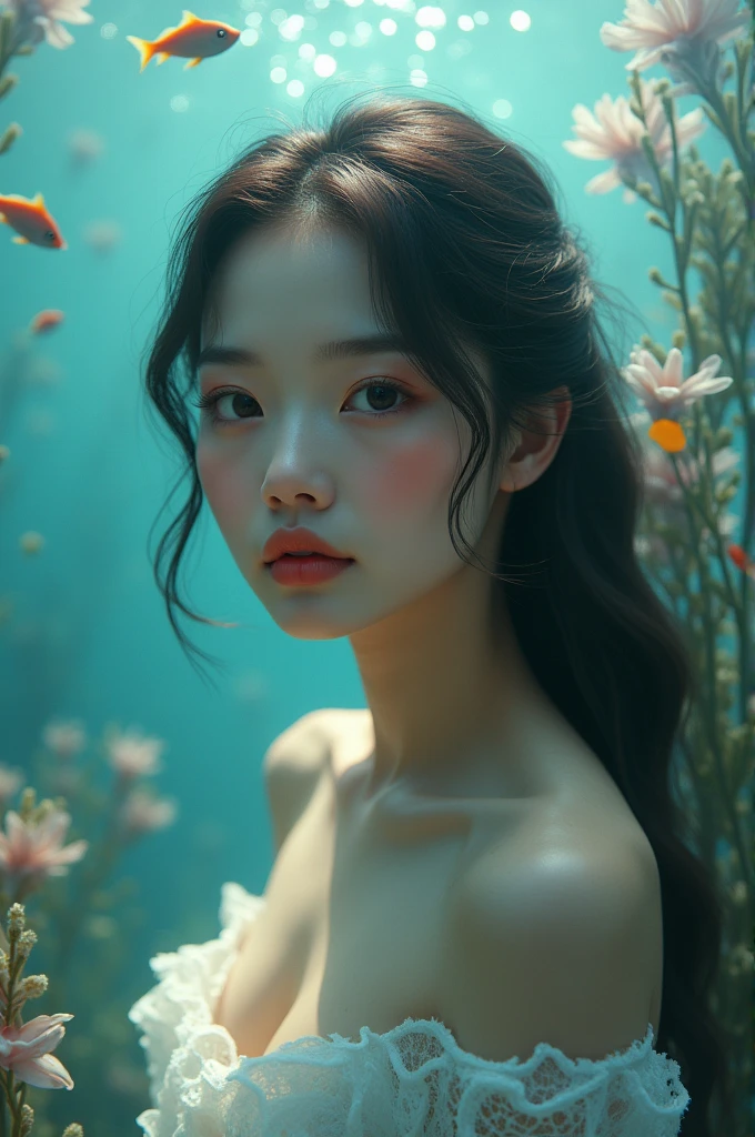 A very beautiful girl in sha sea with soft skin 