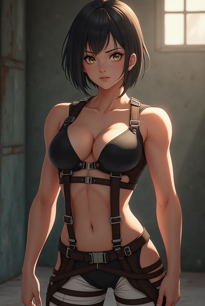 ((Masterpiece)), ((Best Quality)), ((highres)), ((UHD)), ((absurdres)), (1 girl), ((ultra-detailed)), ((dramatic lighting)), blushing, smile, green eyes, bob cut, bangs, black hair, short hair, ((choker)), crop top, ((black tank top)), ((black pleated mini skirt)), ((gigantic breasts)), ((cleavage)), shiny skin, vivid colors, full body shot, ((sharp focus)), outdoors, standing up, green grass field, feminine, shy, ((award winning)), ((arms behind back)), navel, seductive, alluring, sexy, (perfect face), perfect female figure, ((perfect anatomy)), black eyeliner, black lipstick, ((gothic)), ((Perfectly round breasts))