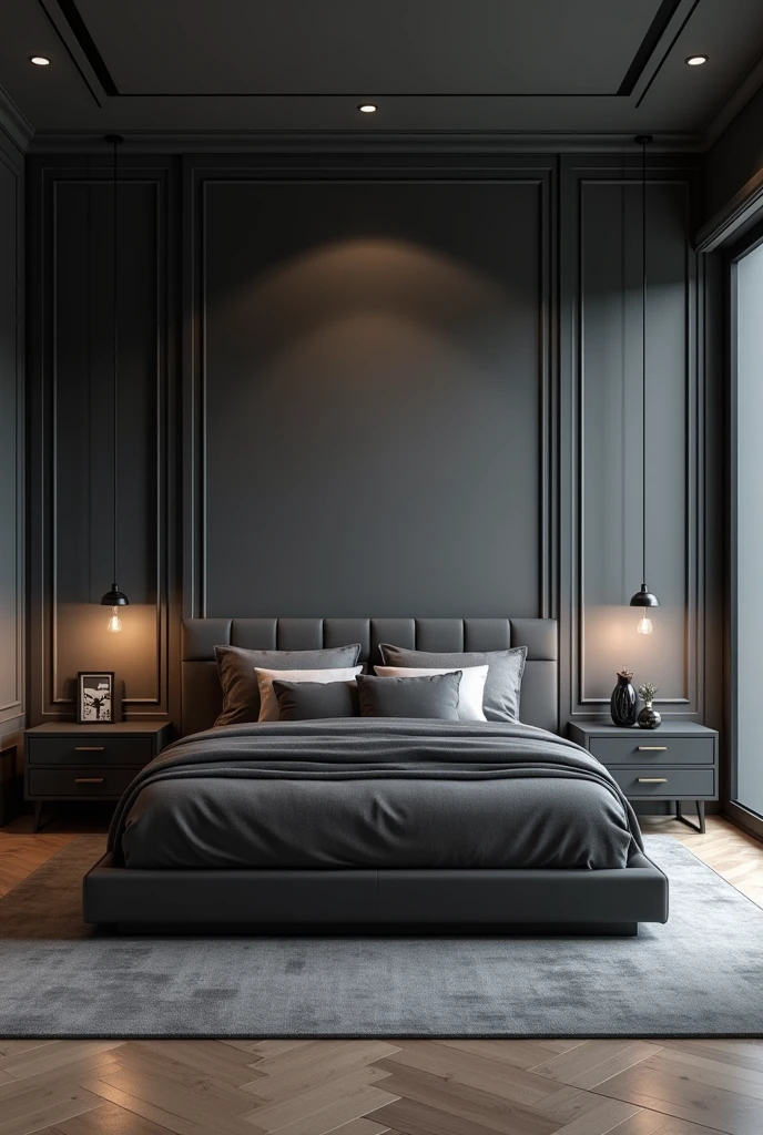 Modern gray black bedroom