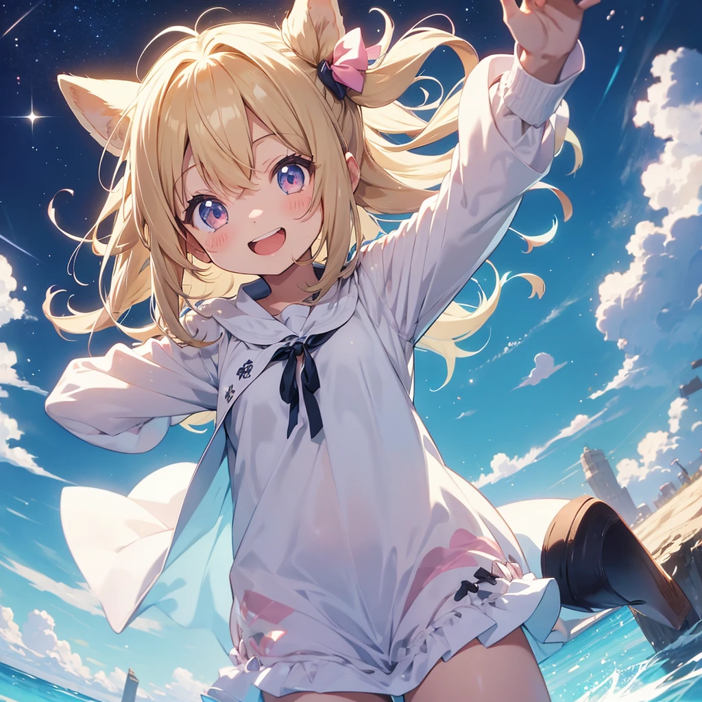 cute girl、Shaggy Hair、smile、from the front、:d、tooth,cute,solo,lop-eared