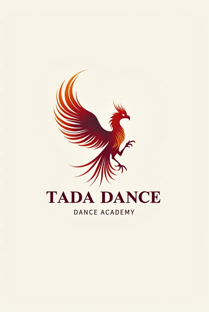 Profesional dance academy logo with the name TADA DANCE with a phenix simbol and no girl figure