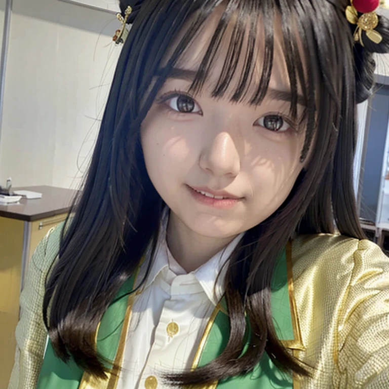 One person, Long Hair, High resolution, masterpiece, Accurate, Anatomically correct, 最High quality, detailed, High detailed, High resolutionモデル, High quality, quality, smile、One person, blush, School、classroom、uniform、high school girl、Japan、Long Hair, Large Breasts, Wide-angle shot, Headpiece, far and near method