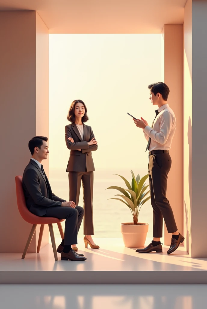 Job advertisement for people in their 30s and 40s, Koreans dressed neatly, 2.5D